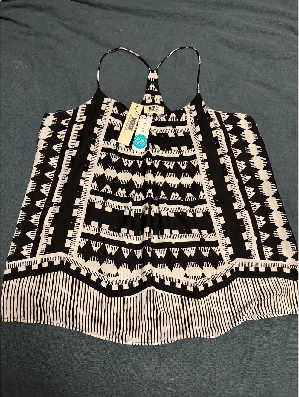 Verse Black and White Geometric Print Racerback Tank Top XXL NWT